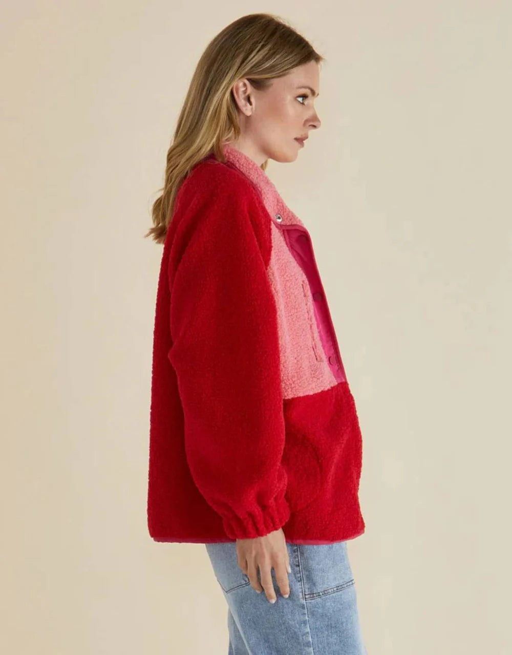 BETTY BASICS : Franklin Fleece Pink/Red - Jacket