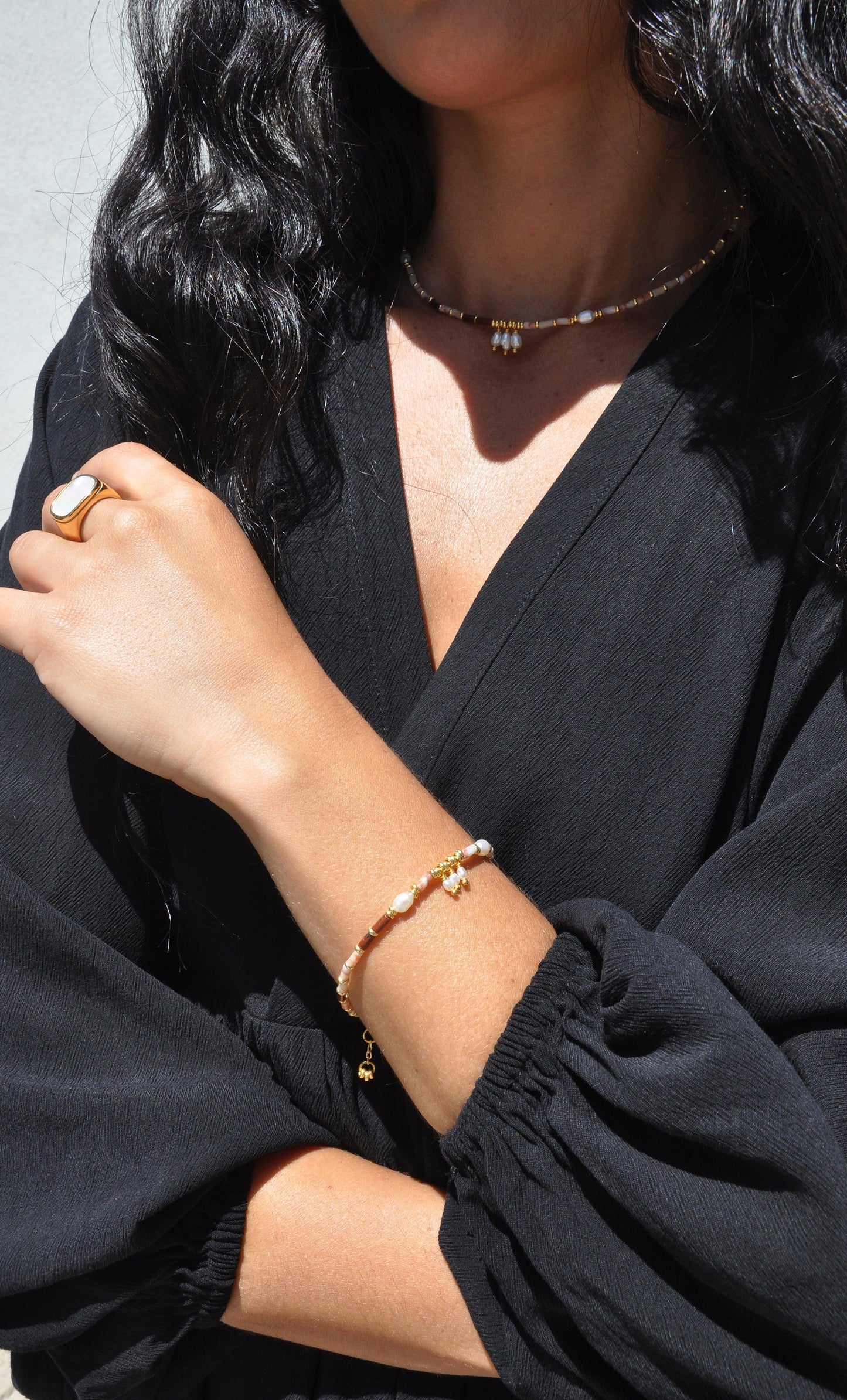 TUNIK - Empress Bracelet – Freshwater Pearl & Jasper Beaded Bracelet