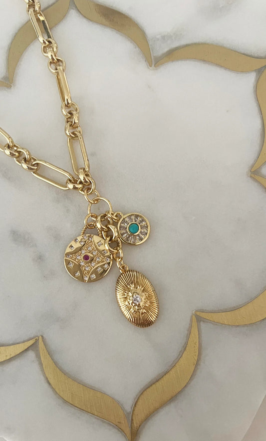 TUNIK - Vintage Charm Necklace 2.0 – 24K Gold Fill with Turquoise & Zirconia Charms