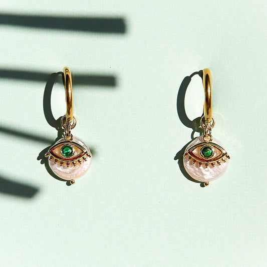 KINGSTON: Green Eye Huggie Hoop - Earrings