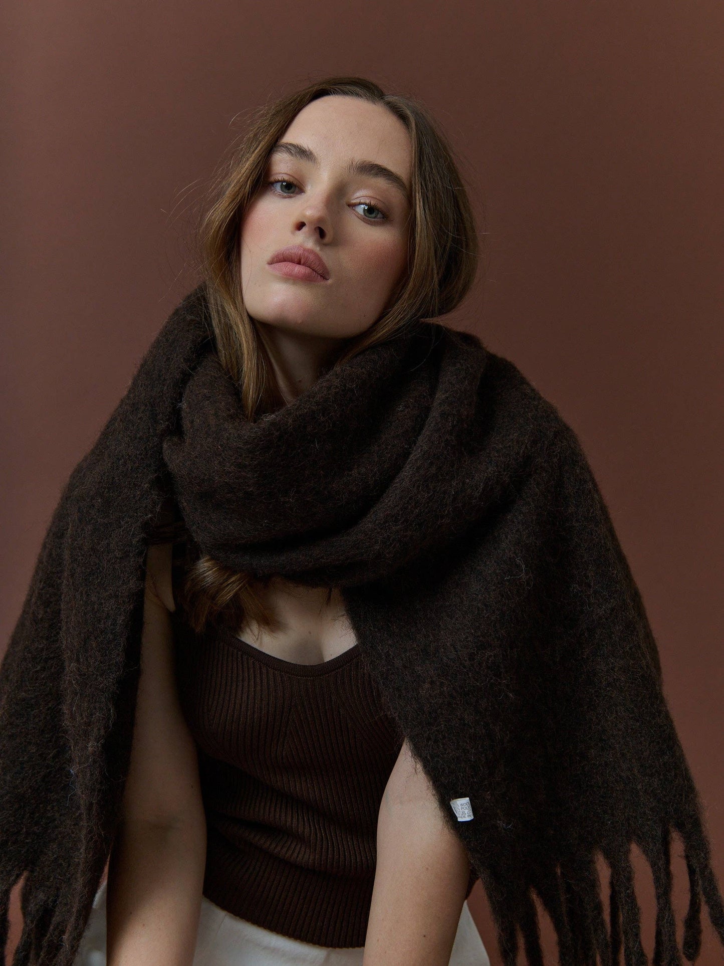 ANGELS WHISPER : Betty Wool Plain Winter Fluffy Scarf - Brown
