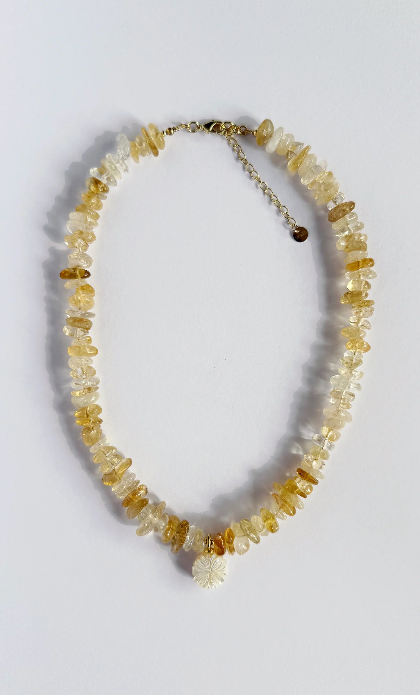 TUNIK - Desert Bloom Yellow Citrine Stone Handmade Necklace with Flower Carved Pendant