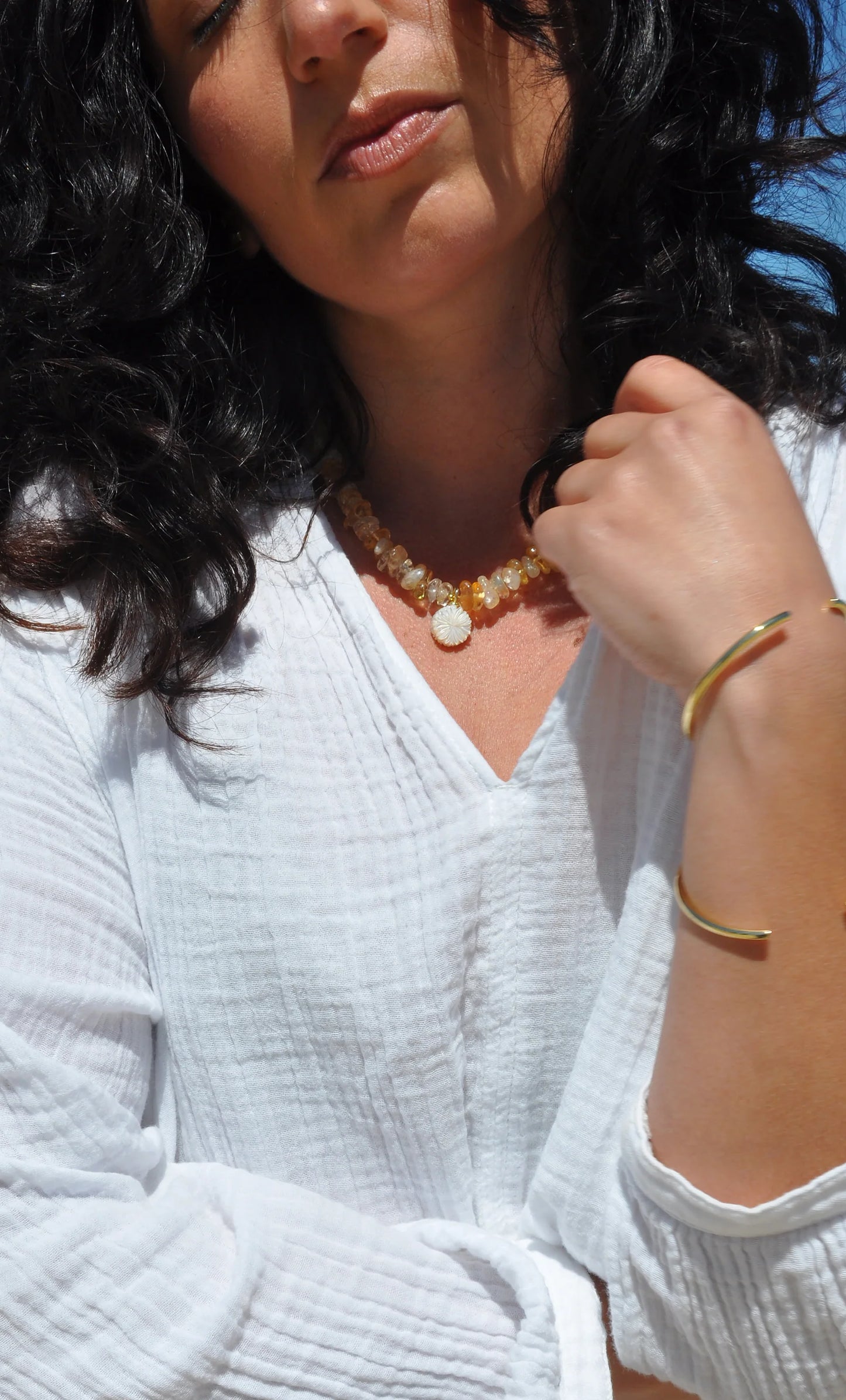 TUNIK - Desert Bloom Yellow Citrine Stone Handmade Necklace with Flower Carved Pendant