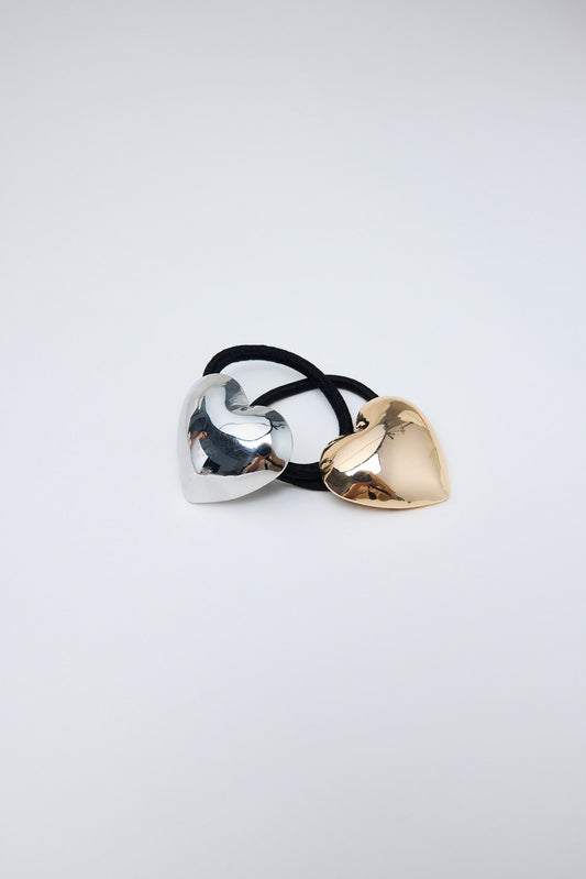 HOLIDAY LIFE : Gold & Silver Heart Set Of 2 - Hair Tie
