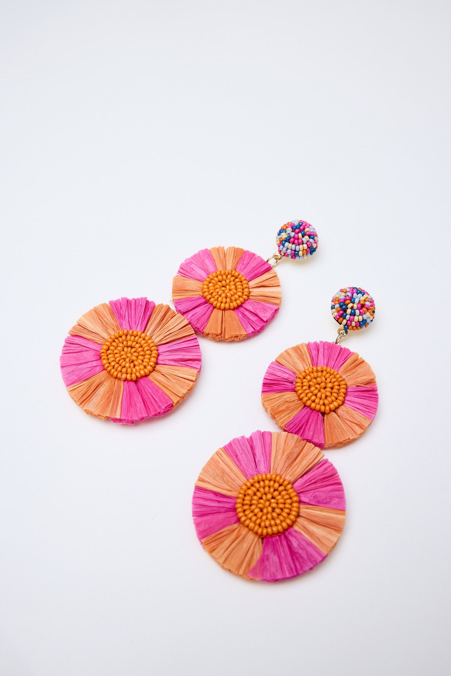 HOLIDAY LIFE : Emilia Pink w/ Orange Ruffle Beaded - Earrings